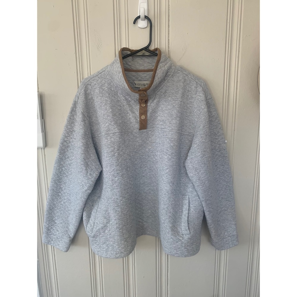 Koolaburra by‎ UGG Womens XL Quilted Snap Pullover Sweatshirt Grey Heather Trim